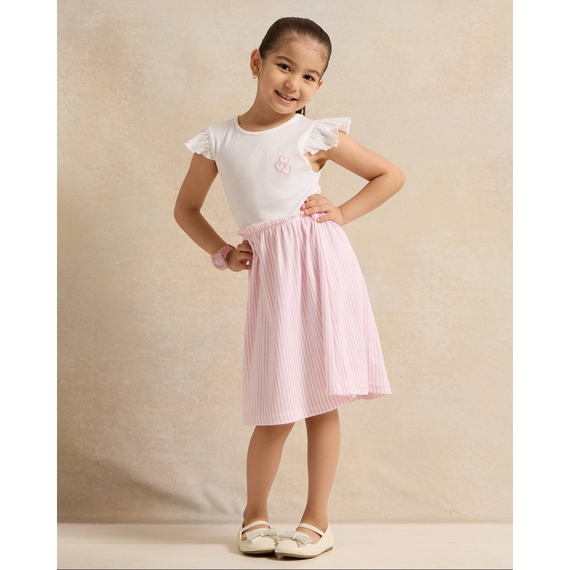 Girls Pink Striped Bottom Dress