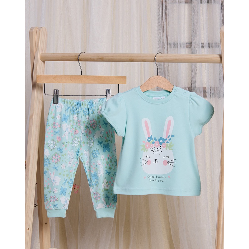 Infant Girls Mint Bunny Print Pyjama Set (2 Piece)