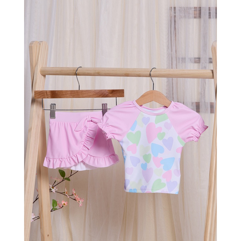 Infant Girls Pink Printed Swimsuit (2 Piece)