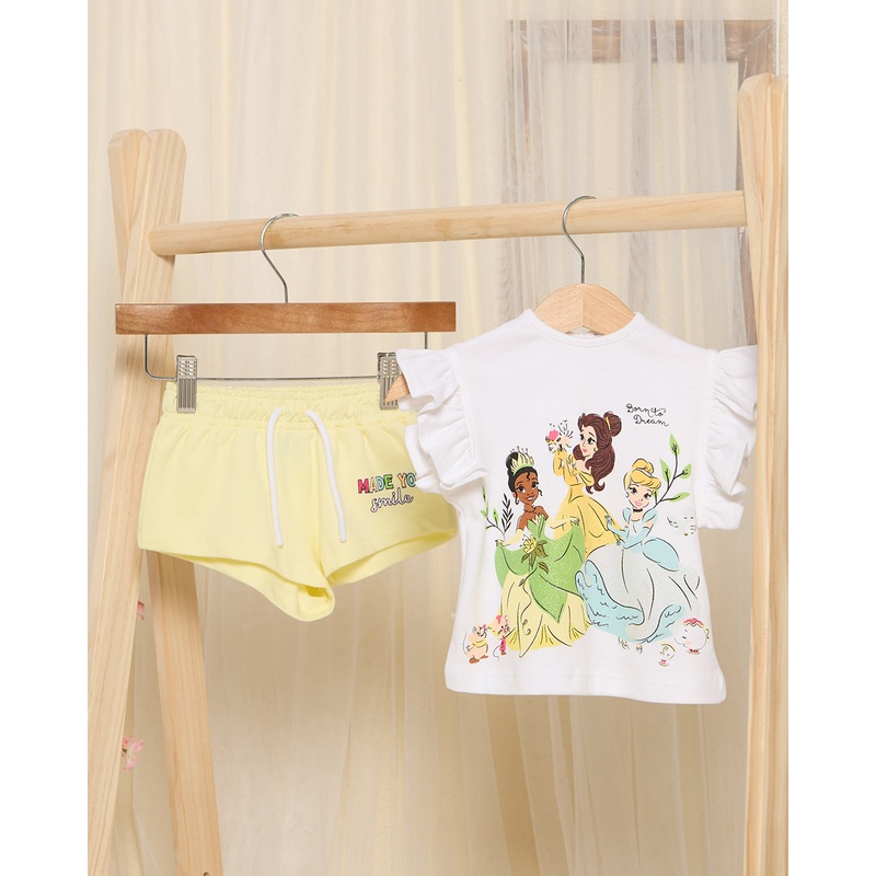 Infant Girls White And Yellow Princess Print Set (2 Piece)