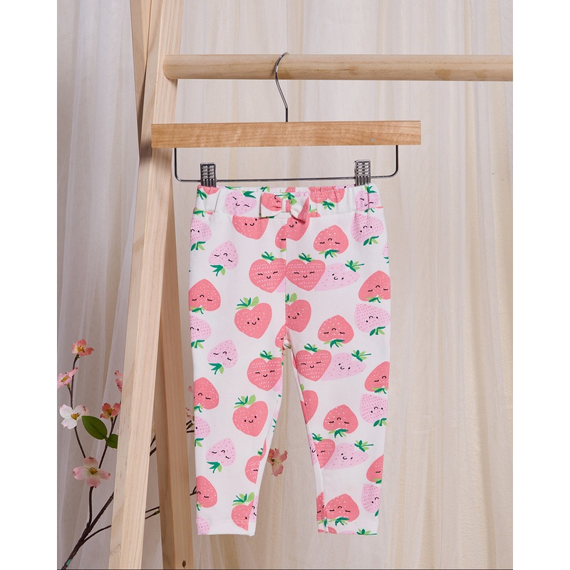 Infant Girls White Strawberry Print Leggings