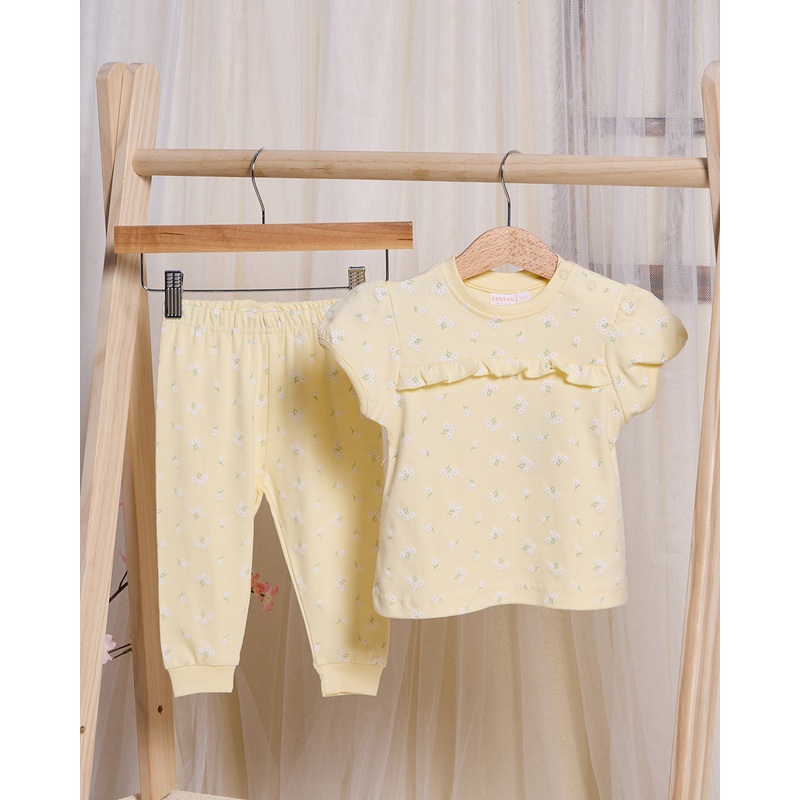 Infant Girls Yellow Floral Print Pyjama Set (2 Piece)