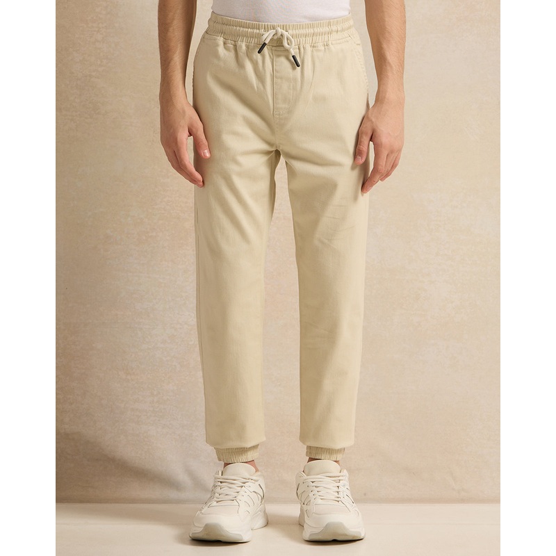 Senior Boys Ivory Solid Joggers