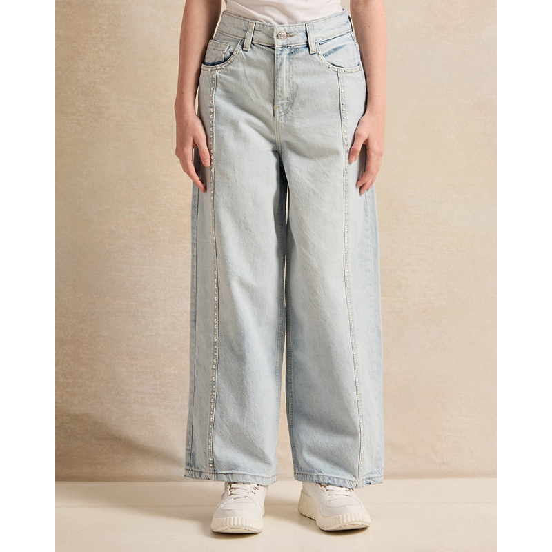 Senior Girls  Blue Wide Leg Jeans With Front Rhinestones