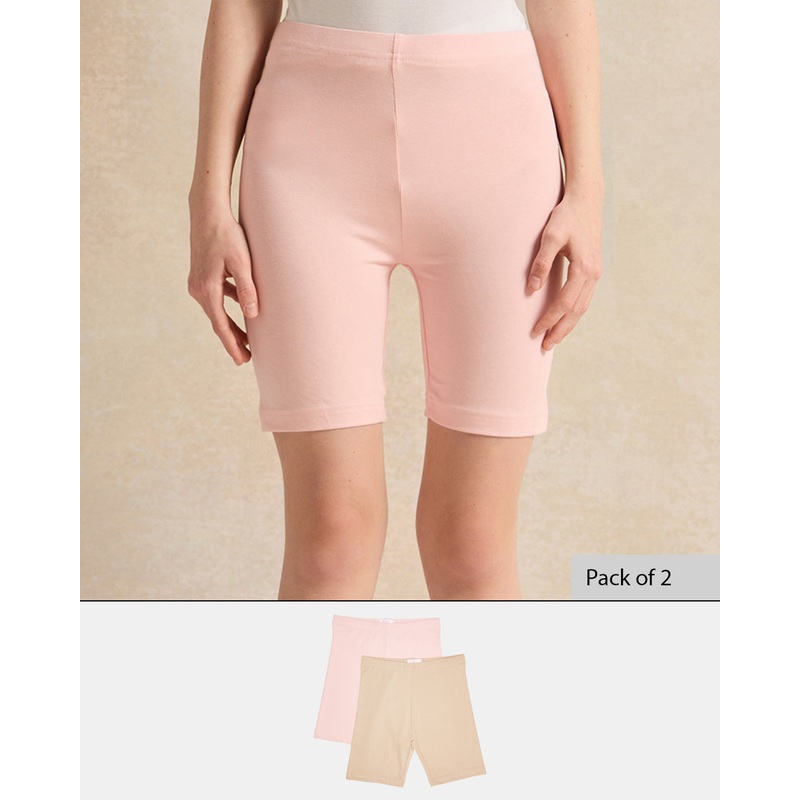 Senior Girls Pink And Beige Cycling Shorts (Pack of 2)