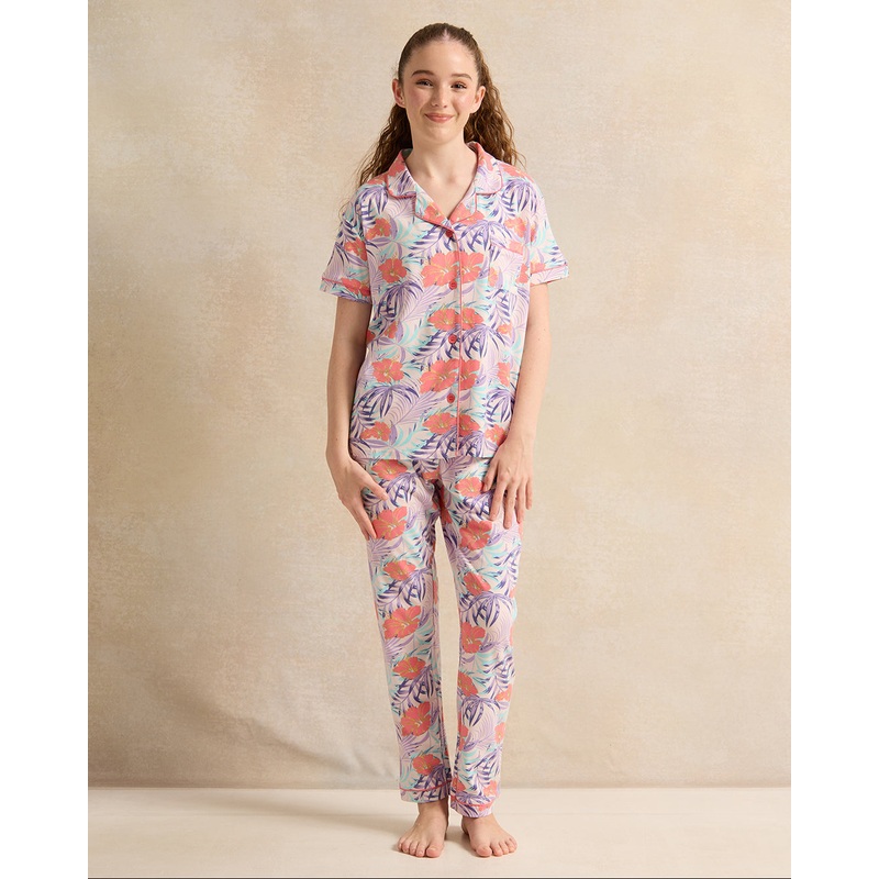 Senior Girls Pink And Gold Print Pyjama Set (2 Piece)
