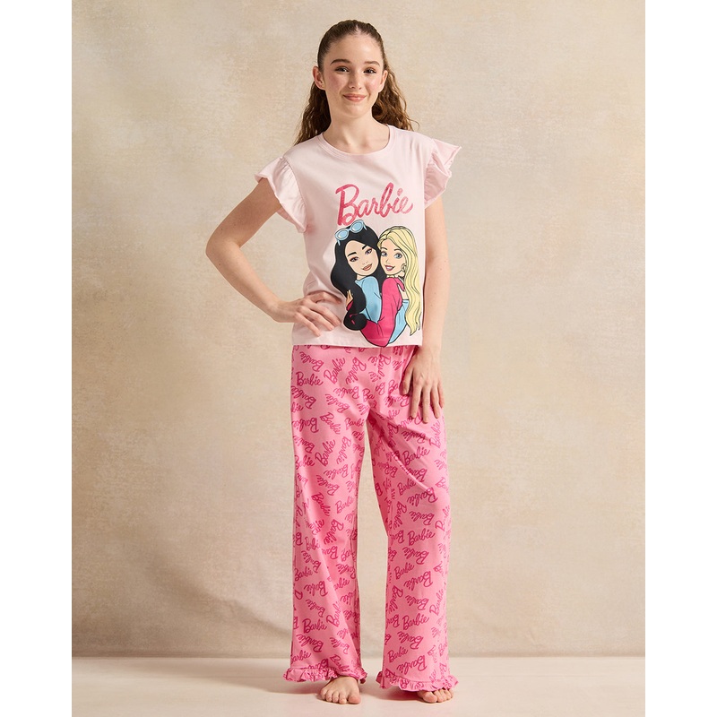 Senior Girls Pink Barbie Print Pyjama Set (2 Piece)