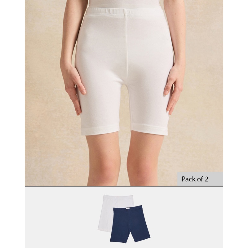 Senior Girls White And Navy Cycling Shorts (Pack of 2)
