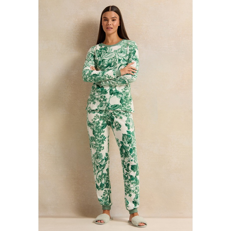 Women Green Knit Printed  Pyjama Set (2 Piece)