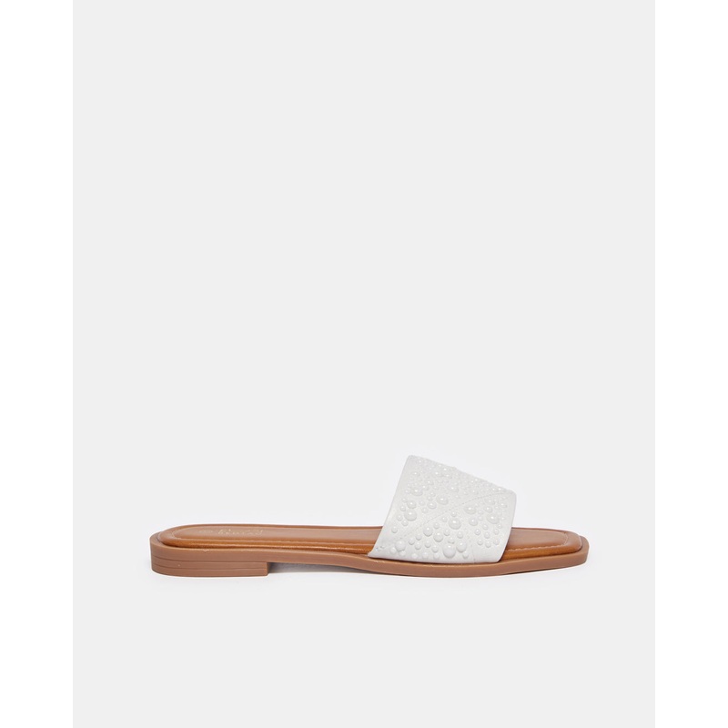Women White  Mule  Embellished With Pearl