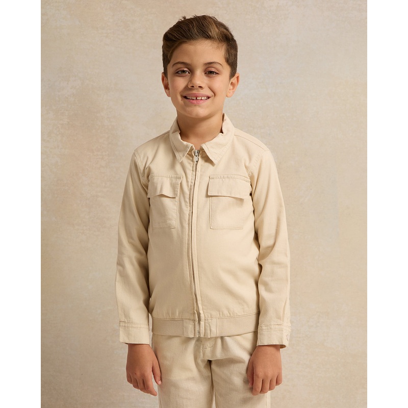 Boys Beige Coordinated Collared Linen Shirt