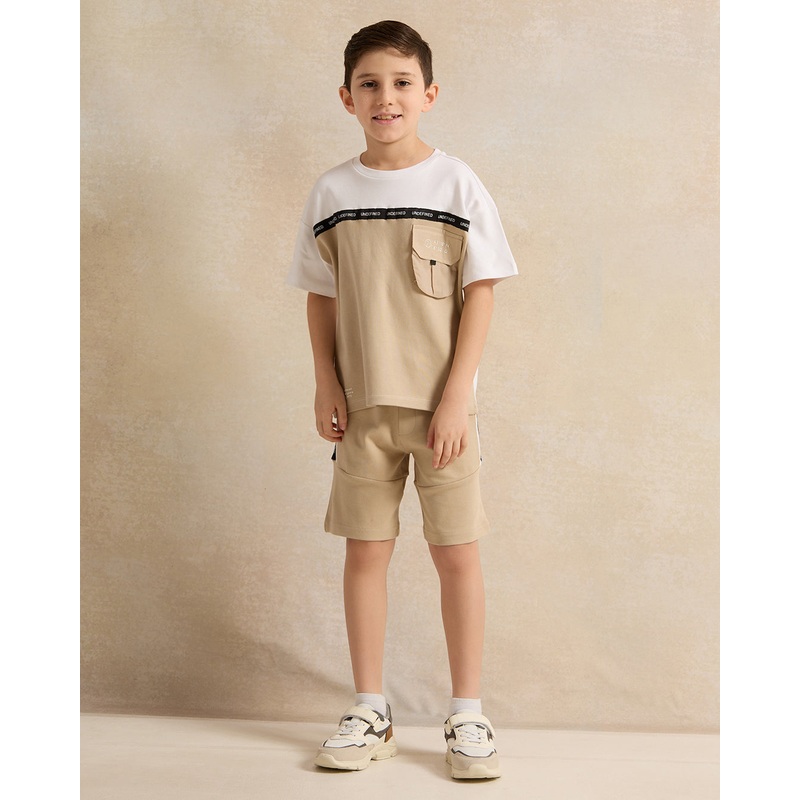 Boys Beige Cut And Sew Casual Set (2 Piece)