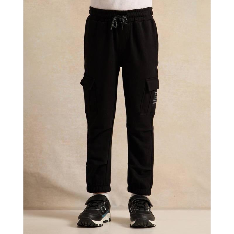 Boys Black Cargo Pocket Jogger Pants