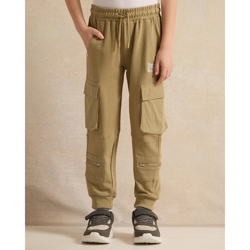Boys Green Cargo Pocket Jogger Pants