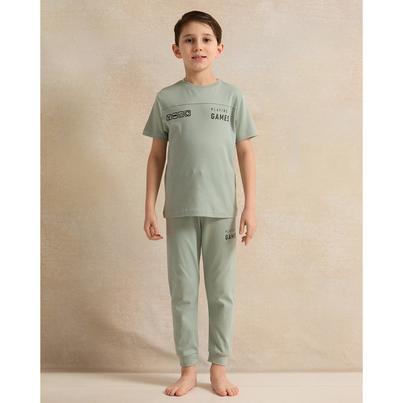 Boys Green Cut And Sew Pyjama Set (2 Piece)