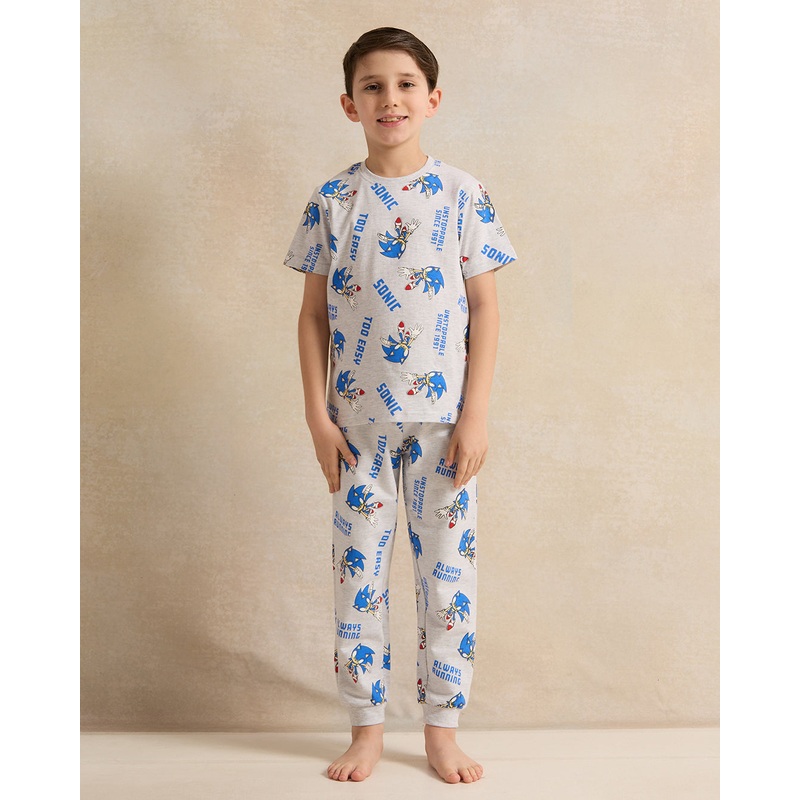 Boys Grey Sonic Print Pyjama Set (2 Piece)