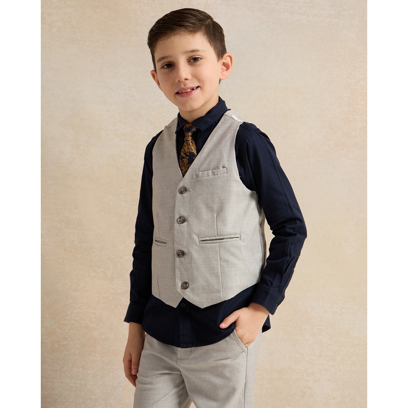 Boys Grey Vest Coat And Shirt Set (3 Piece)