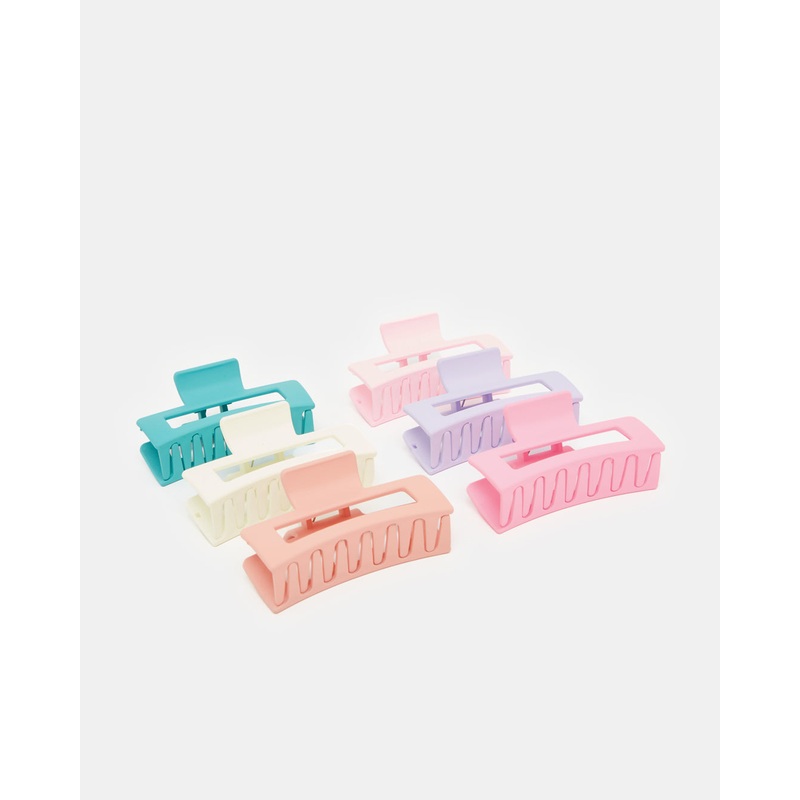 Girls Assorted Solid Hair Claw Set (Pack of 6)