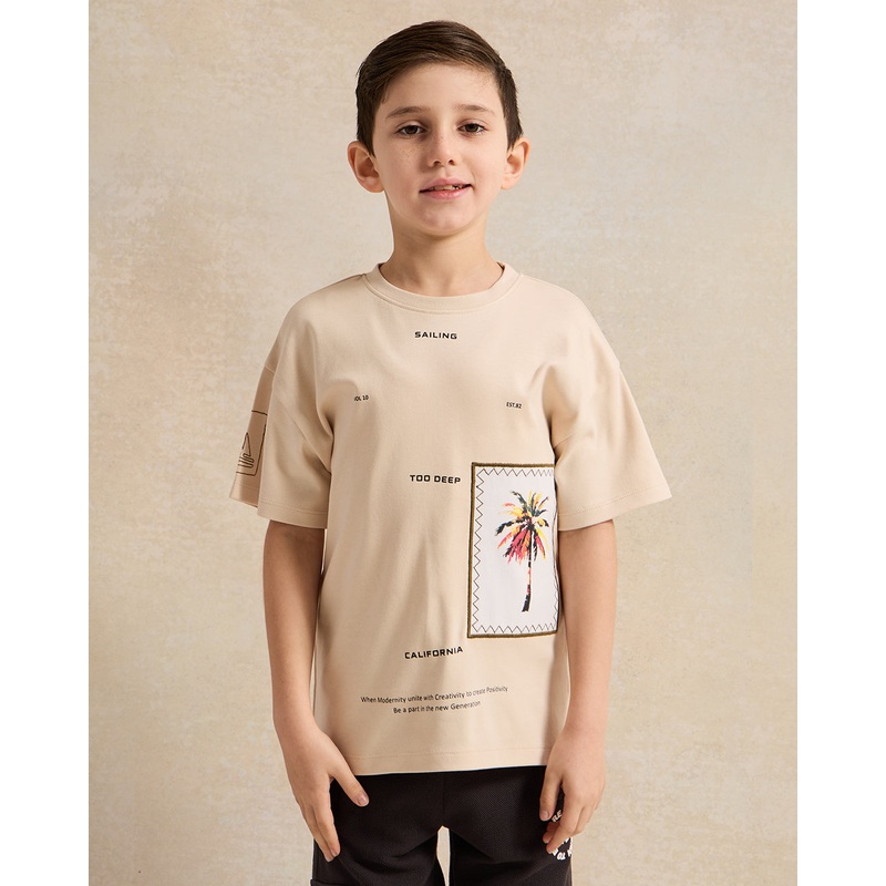 Girls Beige Embellished T-Shirt