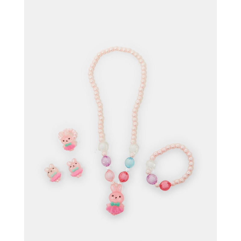 Girls Pink Embellished Necklace Set (4 Piece)