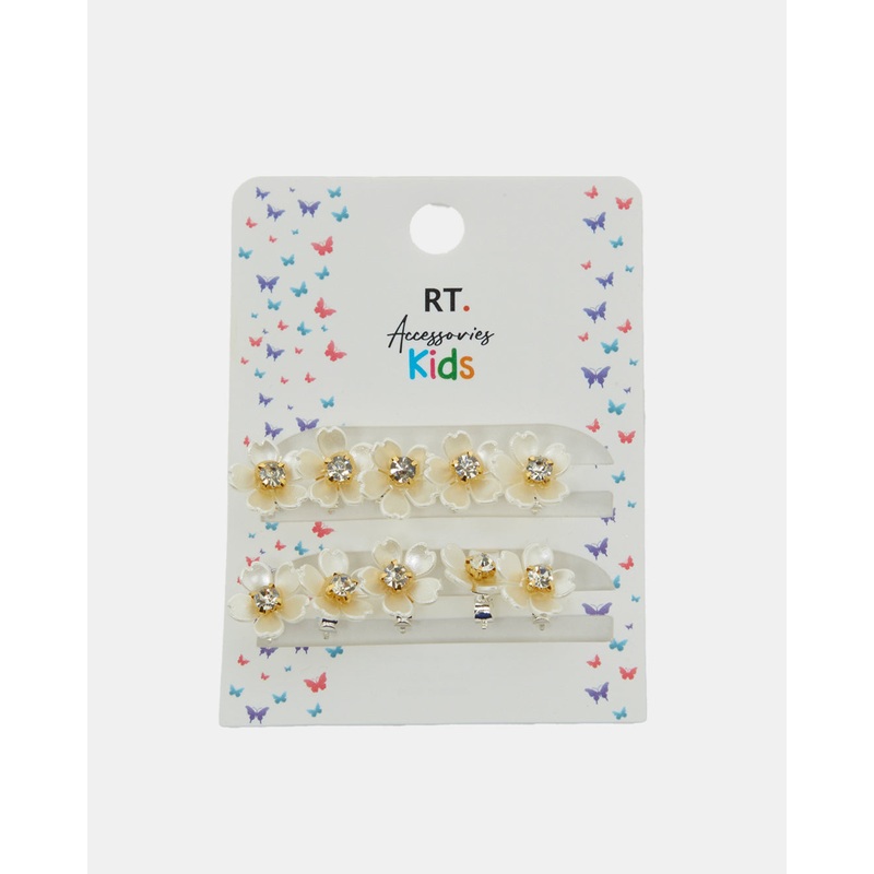 Girls White And Gold Floral Hair Claw (Pack of 10)