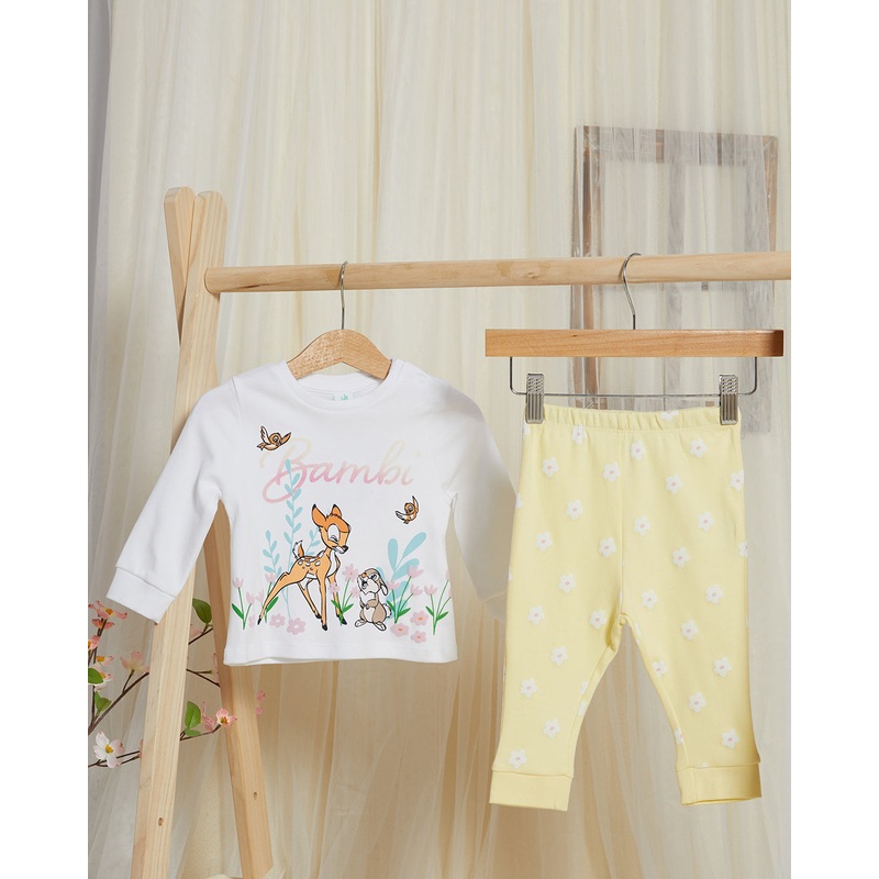 Infant Girls White And Yellow Bambi Pyjama Set (2 Piece)