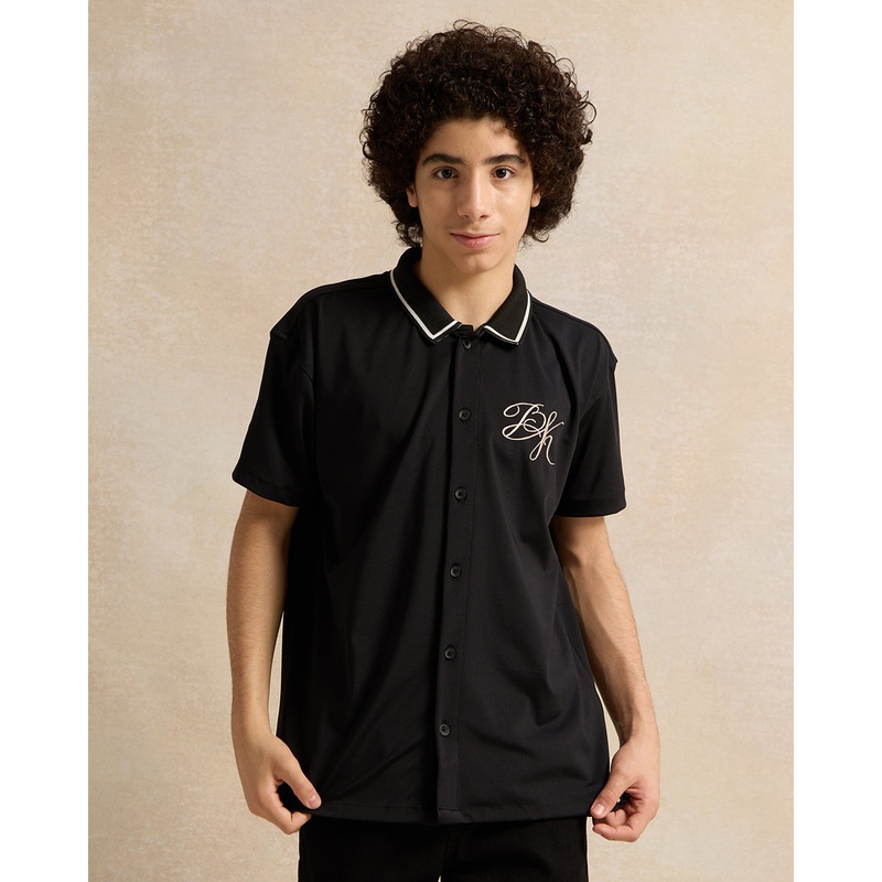 Senior Boys Black Baseball Oversize Shirt