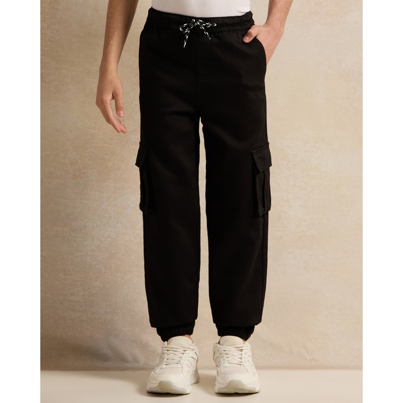 Senior Boys Black Cargo Jogger