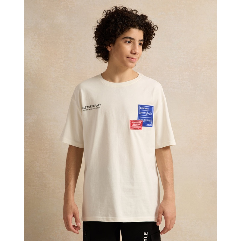 Senior Boys Ivory Printed Over Size T-Shirt