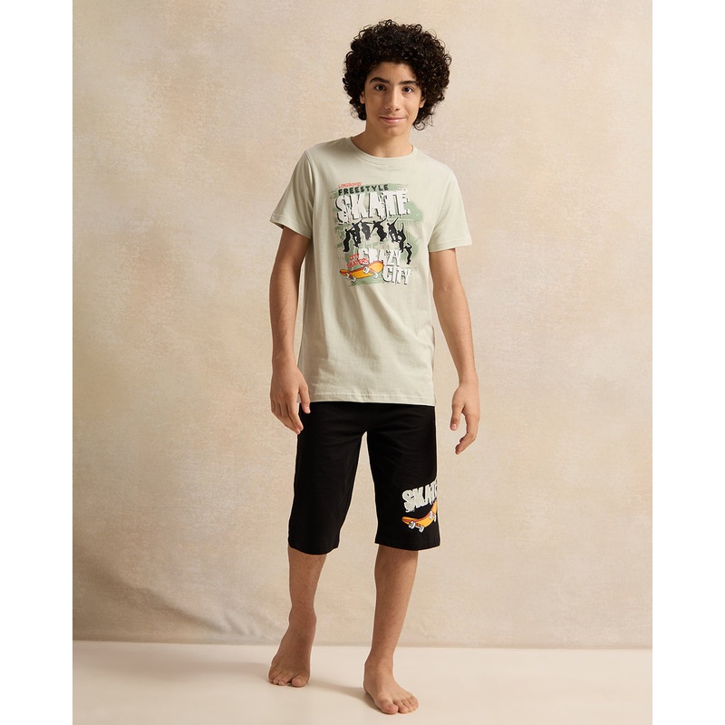 Senior Boys Mint And Black Night suit Set (2 Piece)