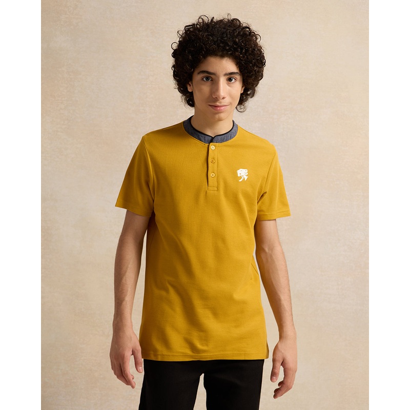 Senior Boys Mustard Mandarin Collar Polo Shirt