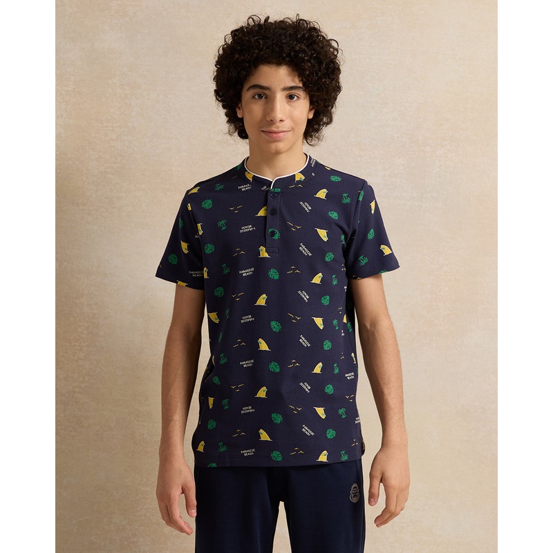 Senior Boys Navy Mandarin Collor Polo Shirt