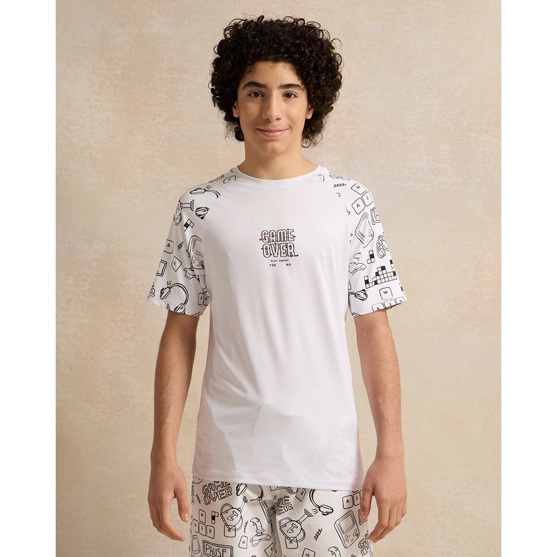 Senior Boys White Printed Swimwear T-Shirt