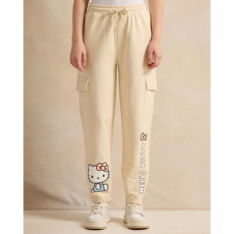 Senior Girls Beige Hello Kitty Cargo  Jogger
