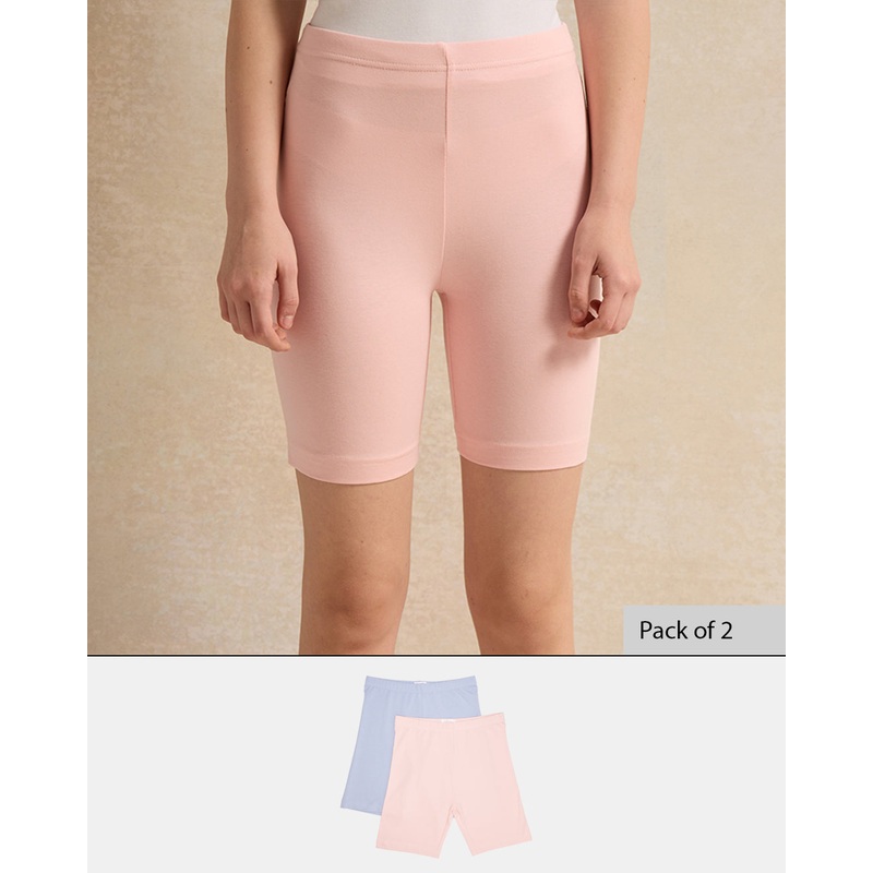 Senior Girls Blue And Pink Cycling Shorts Set (Pack of 2)