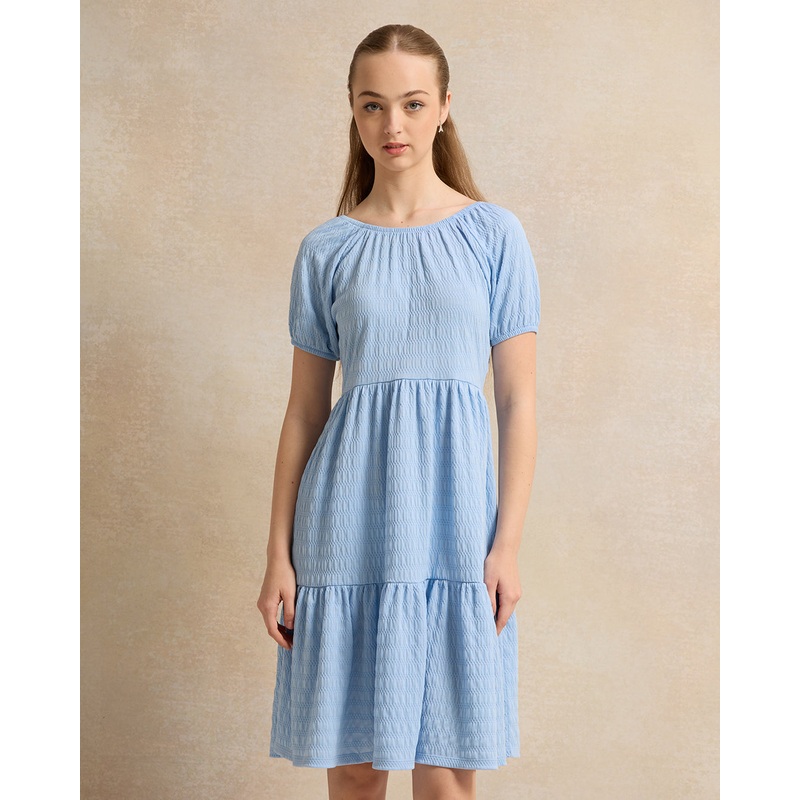 Senior Girls  Blue Tiered Jacquard Dress