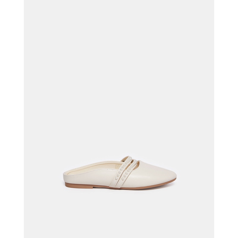 Senior Girls Cream Pearl Embellished Mule