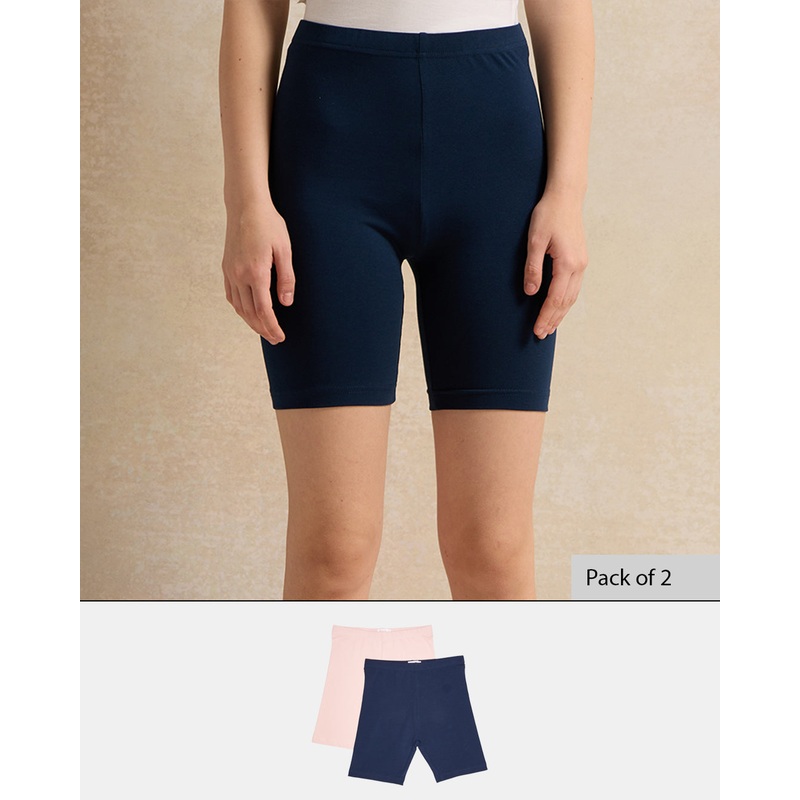 Senior Girls Navy And Pink  Cycling Shorts (Pack of 2)