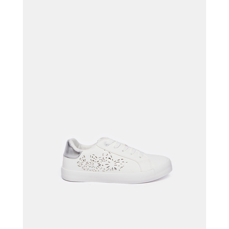 Senior Girls White Embellished Sneakers