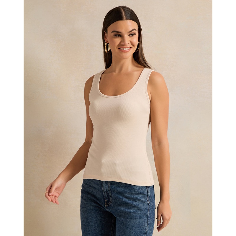 Women Beige Ribbed Vest|UK8|UK10|UK12|UK14|UK16|UK18