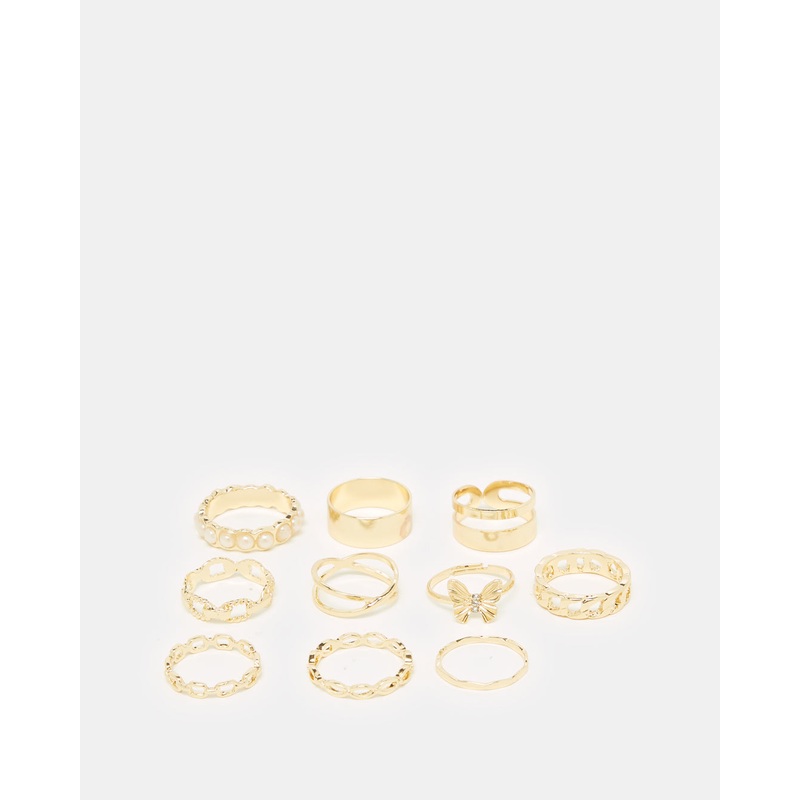 Women Gold Embellished Ring Set (10 Piece)