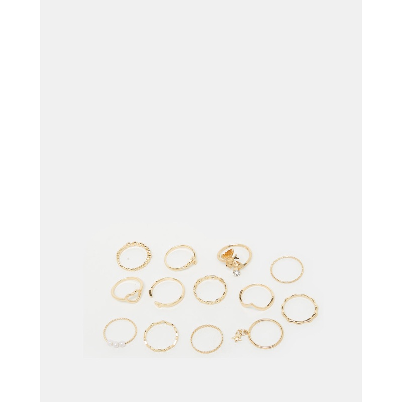 Women Gold Embellished Ring Set (13 Piece)
