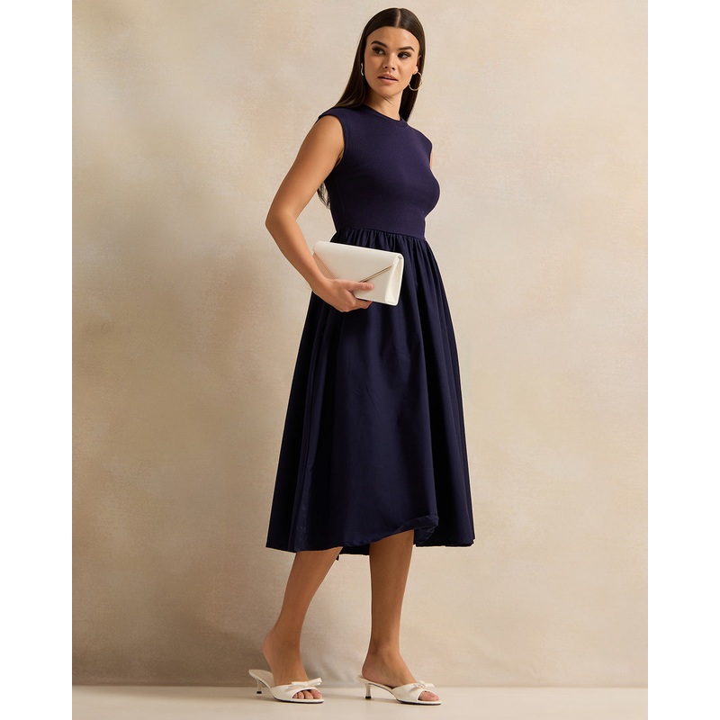 Women Navy Fit And Flared Midi Dress