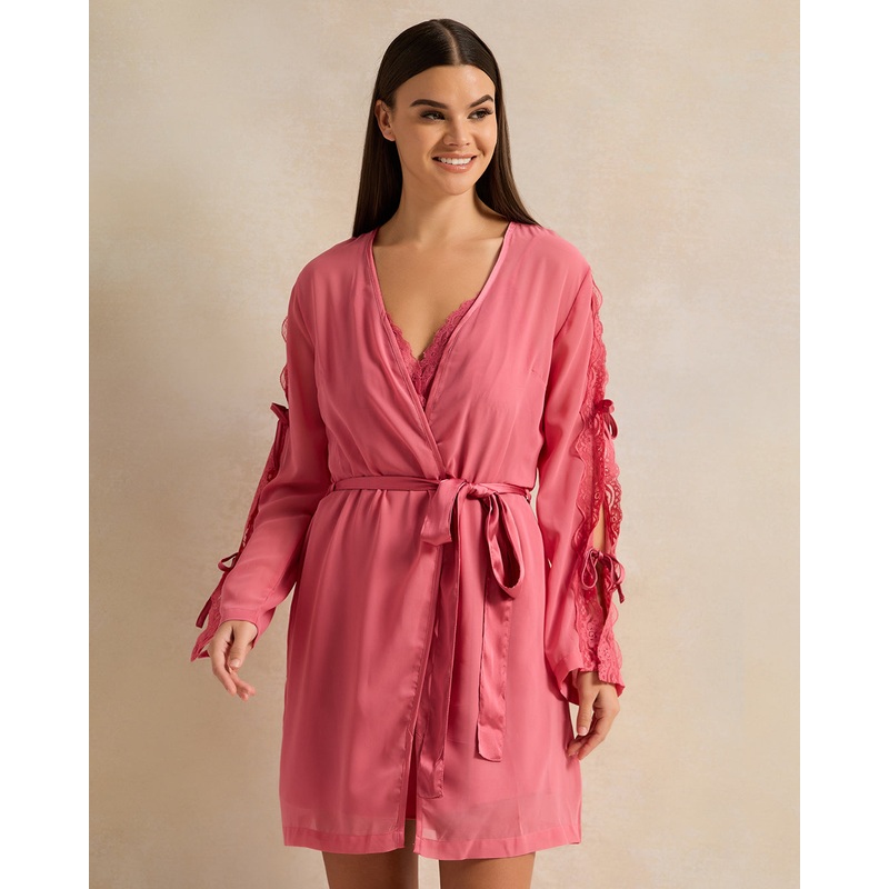 Women Pink Robe And Chemise Set (2 Piece)