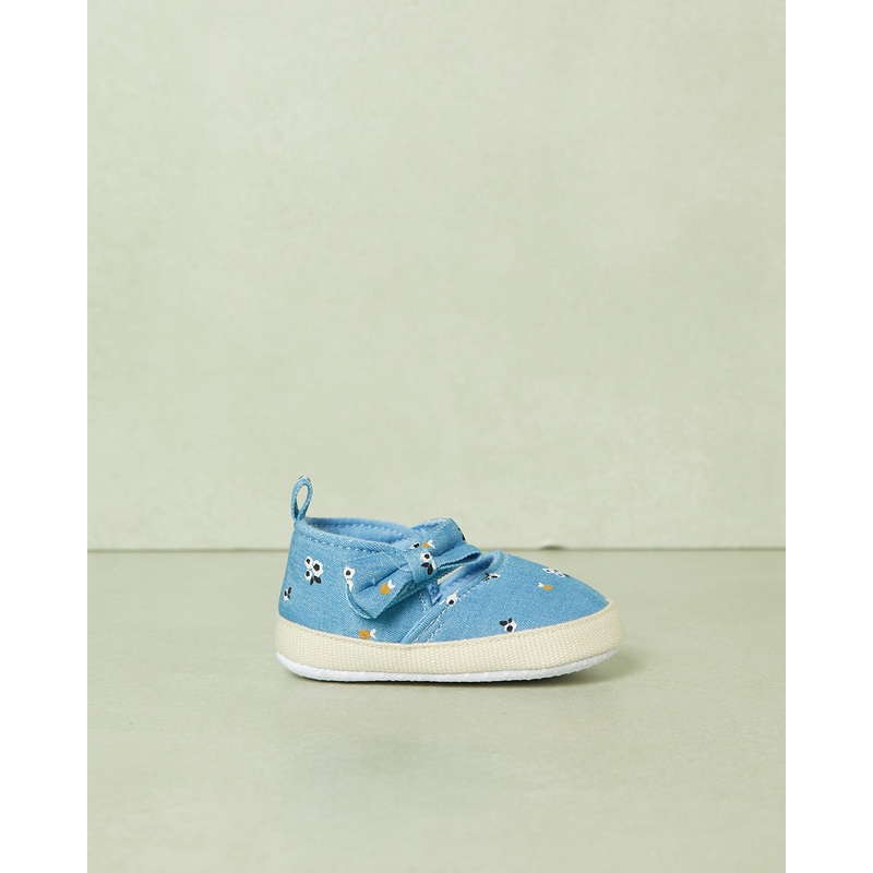 Baby Blue Denim Printed Pram Shoes