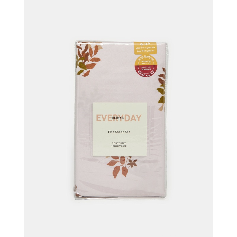 Beige Floral Printed Flat Sheet (Single Size)