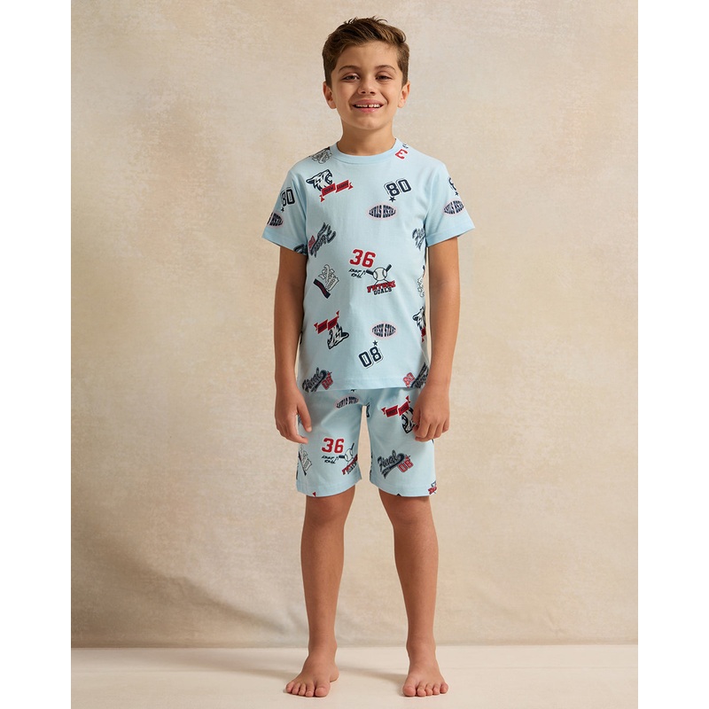 Boys Blue All-Over Print Pyjama Set (2 Piece)