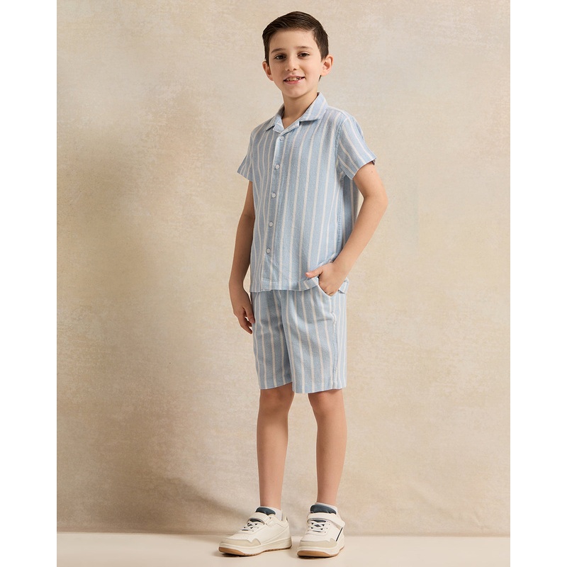 Boys Blue Striped Collared Set (2 Piece)