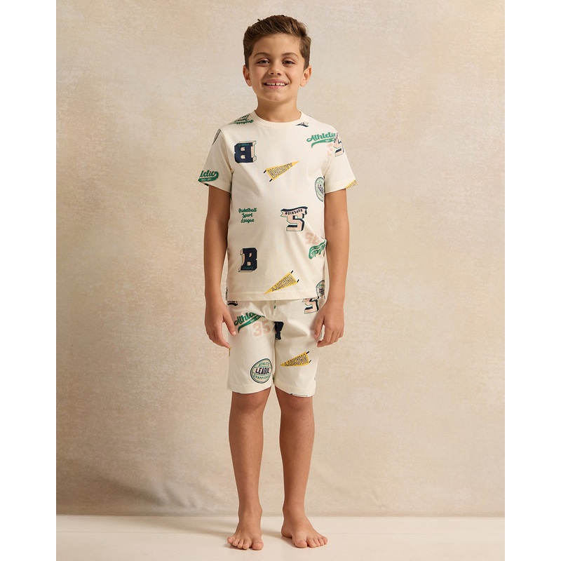 Boys Ivory All-Over Print Pyjama Set (2 Piece)