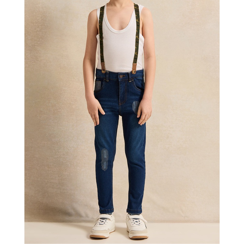 Boys Navy Embellished Jeans|2-3 Years|3-4 Years|4-5 Years|5-6 Years|6-7 Years|7-8 Years